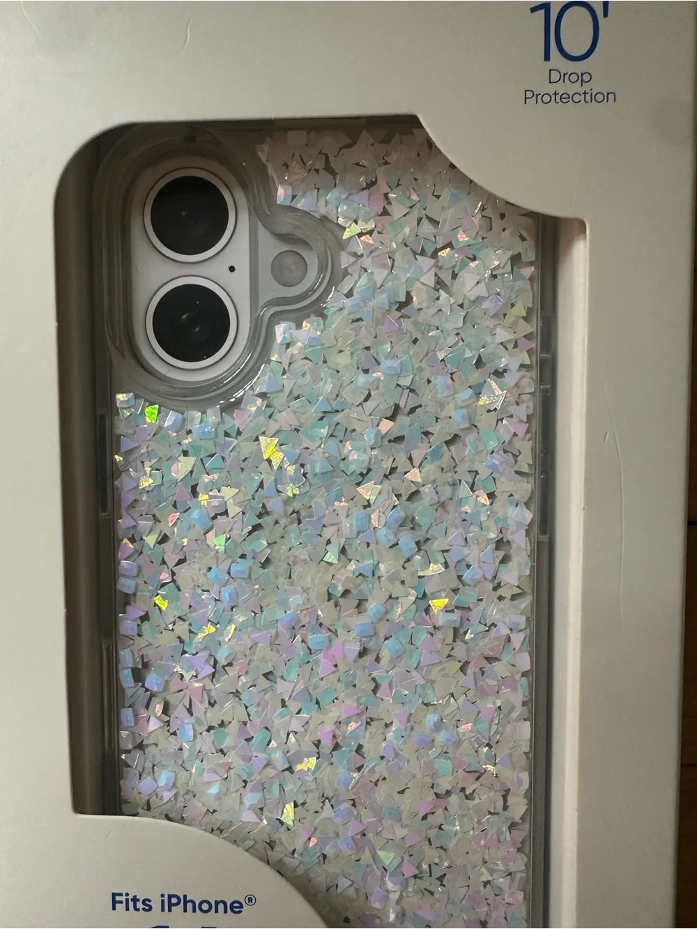 Onn Iridescent Glitter & White Phone Case for iPhone 16